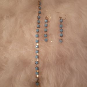 Blue Lucite Gold Tone Earring and Bracelet Set